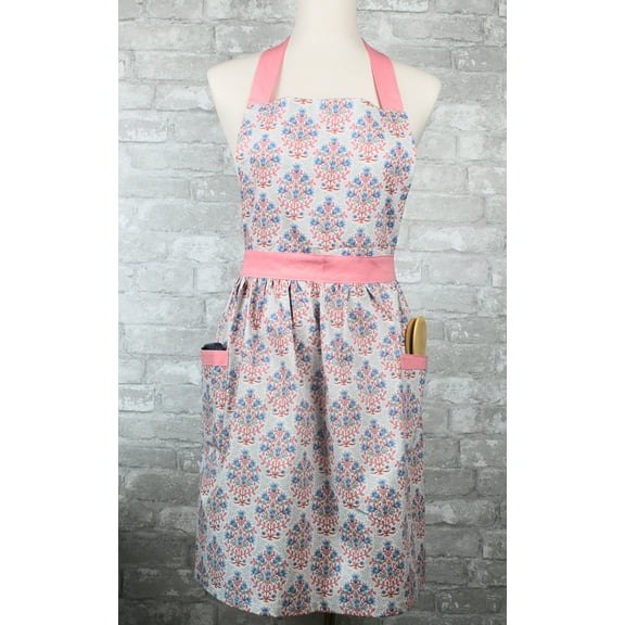 Vintage Floral Rose Apron with Pockets for Kitchen Baking Cooking Artist - Adjustable Ties - Handmade