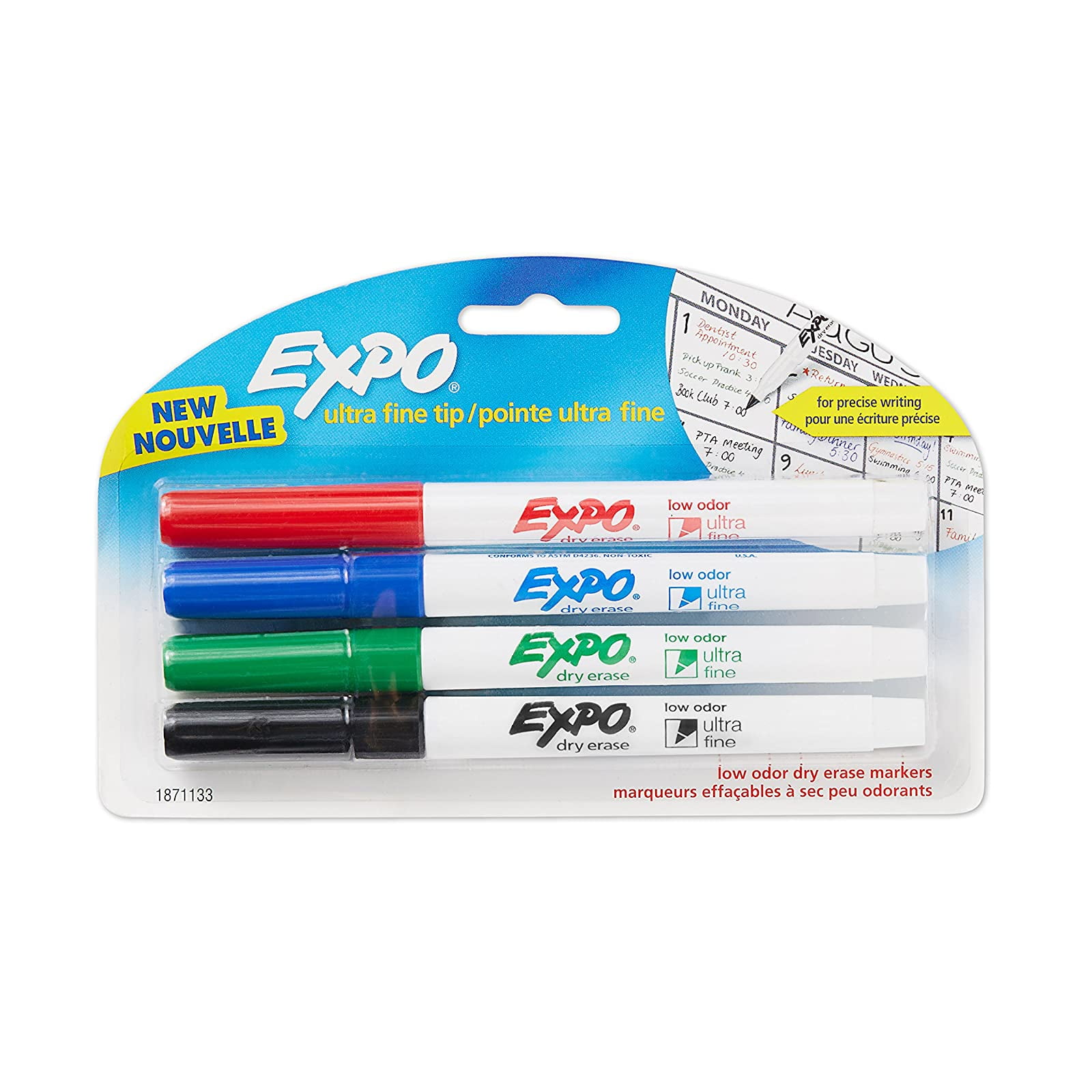 Details about   EXPO 1871133 Low-Odor Dry Erase Markers Ultra Fine Tip Assorted Colors 4-Count