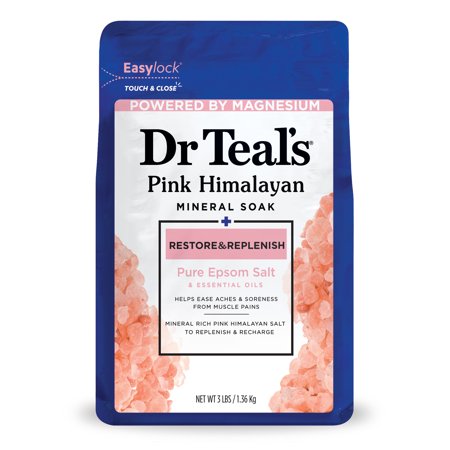 (4 PACK) DR TEAL’S EPSOM SALT MAGNESIUM SOAK, RESTORE & REPLENISH WITH PINK HIMALAYAN MINERAL, 3 LBS