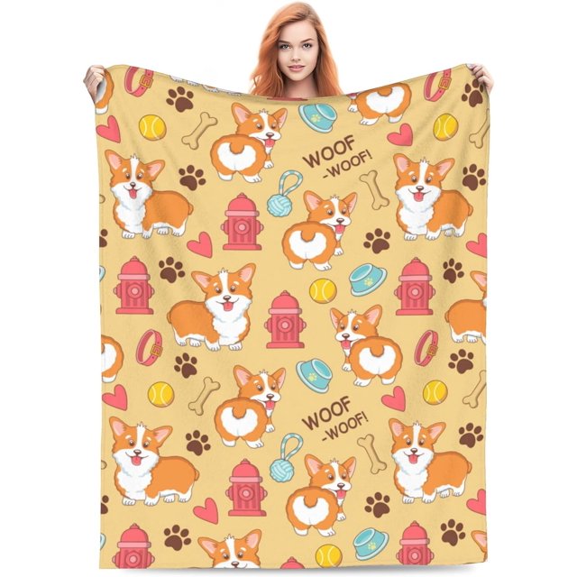 Manta de perro Corgi de dibujos animados, regalo para niños y adultos, suave, cálida, ligera, acogedora, linda, con accesorios de animales, mantas amarillas para cama, sala de estar, sofá, decoración
