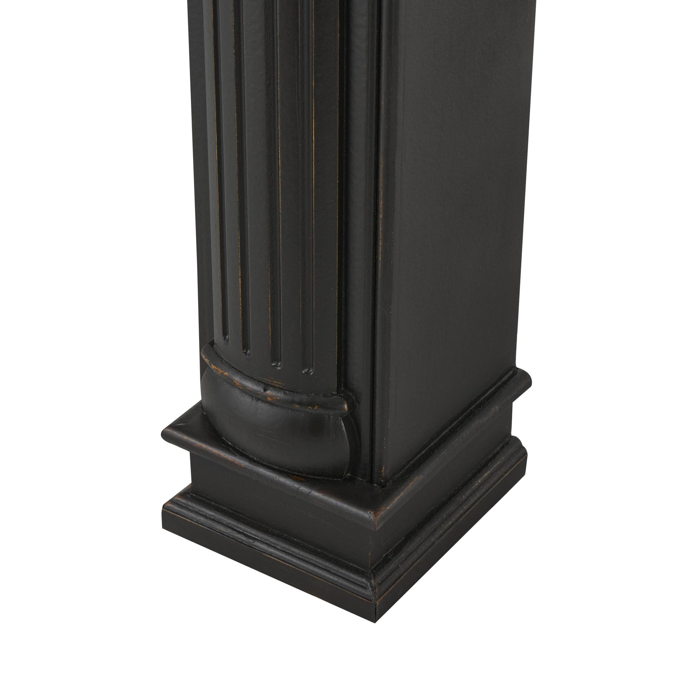 DecMode 45" x 43" Wooden Black Freestanding Scroll Surround Fireplace Mantle with Floral Accents