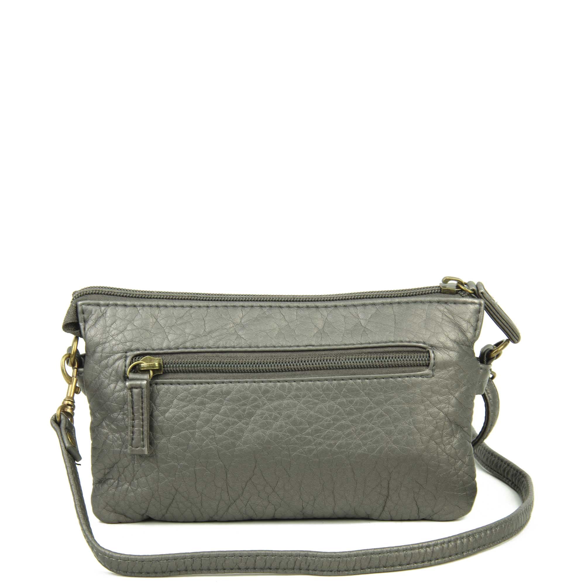 The Anita Women Wristlet Multi Functional Crossbody Soft Vegan Leather Bag by Ampere Creations - Dark Silver