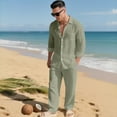 thumbnail image 5 of Men’s 2 Piece Linen Outfit Set – Casual Long Sleeve Button Down Shirt and Drawstring Pants for Summer Beach, Lightweight and Breathable, 5 of 5