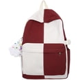thumbnail image 1 of MININAI Aesthetic Cute Backpack For Women Men Checkered Lightweight Simple Daypack Color Block College Bookbag 15.6" Laptop (Red,One Size), 1 of 7