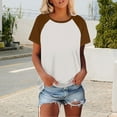 thumbnail image 2 of Delayuji Womens T Shirts Short Sleeve Color Block Loose Fit Casual Summer Tops Comfy Blouses Basic Tees Brown L Polyester,Spandex Short Sleeve Shirts for Women, 2 of 6