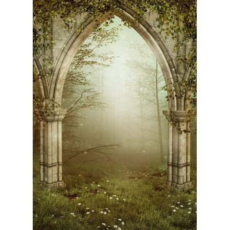 ABPHOTO 5x7ft Photography Backdrop Gothic Ruins Stone Gate Fairytale Forest Fog Enchanted Gardens Backdrops for Photo Shoots Lovers Party Game Adult Kids Baby