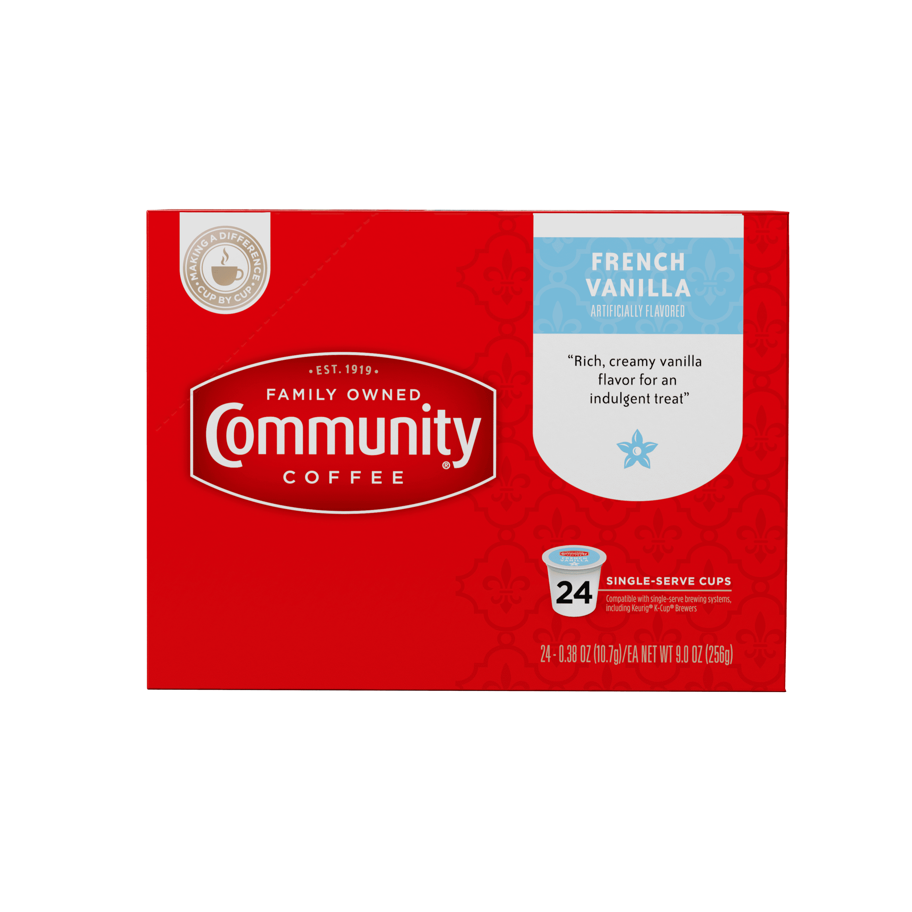 Community Coffee French Vanilla Medium Roast Single Serve Keurig K-Cup Pods 24 ct Box