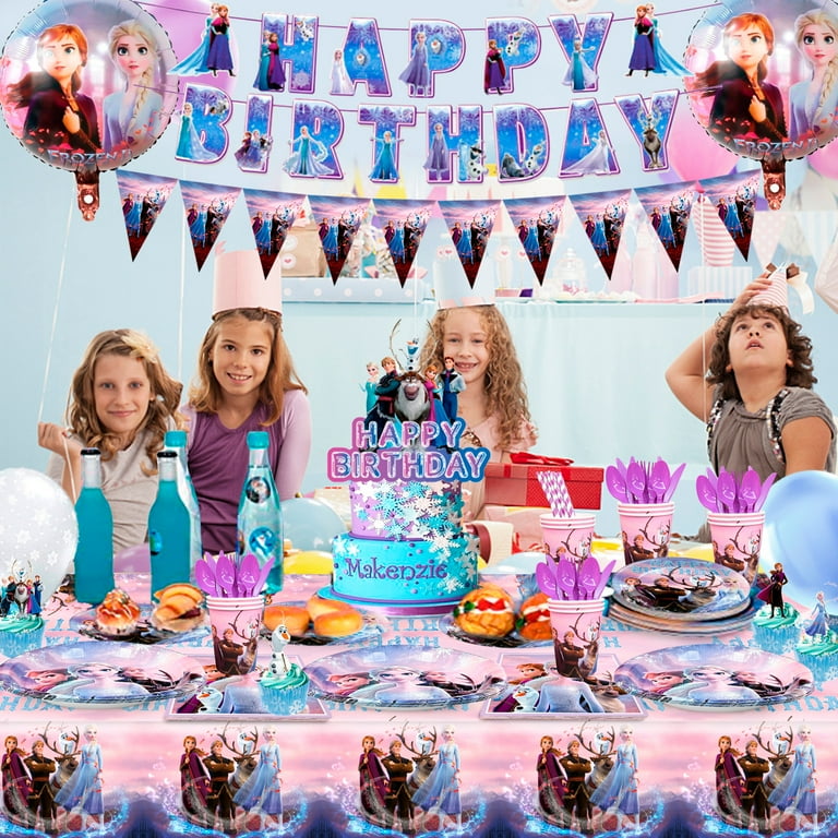 Frozen Birthday Party Supplies,184pcs Frozen Birthday Decorations&Tableware Set-Frozen Party Plates Cups Napkins Cake Toppers Tablecloth Balloons Banner etc Frozen Party Decorations for Girls Kids