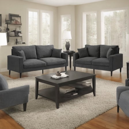 Modern Corduroy Two-Piece Sofa Set (Three Seater   Two Seater) for Living Room - Dark Grey