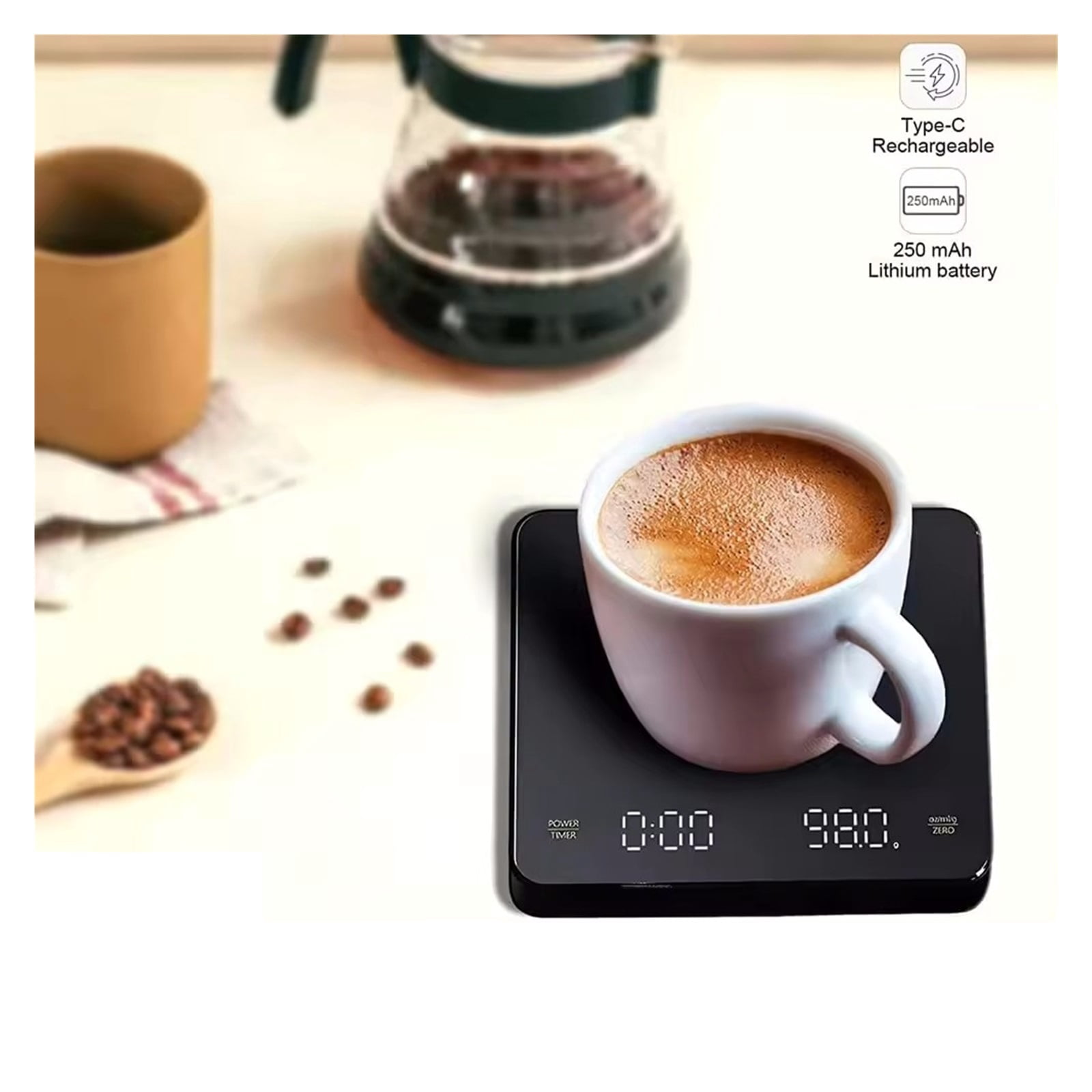 Digital Rechargeable Coffee Scale with Timer LED Screen Espresso Accuracy Measuring Kitchen Scale ,Multiple Accessories