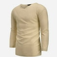 thumbnail image 3 of SWSMCLT Men's Cotton Thin Casual Blouse Linen Shirt 3/4 Sleeve Shirt V Neck Loose Lightweight Soft Spring Summer Beach Top Khaki Small, 3 of 4