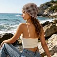 thumbnail image 5 of XIAOCHA Womens Boho Pearl Accent Crochet Beanie Solid Knit Breathable Beach Holiday Beanie Hats,Coffee, 5 of 5