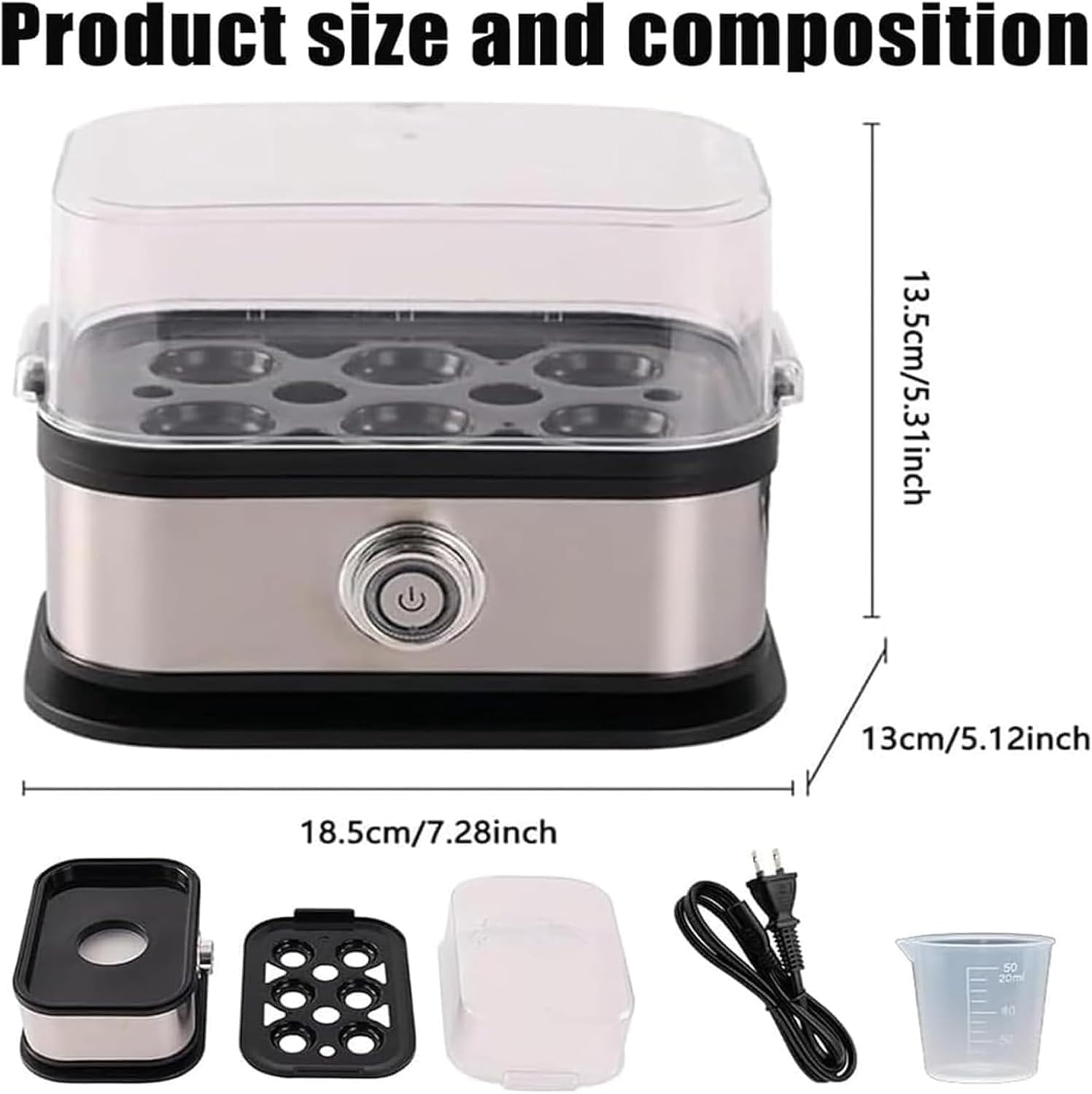 Multifunctional Egg Steamer with Clear Lid, Multi-functional Sunny Side up Maker, Deluxe Rapid Egg Cooker 6 Egg Capacity, Stainless Steel Electric Eggs Poacher for Soft, Medium, Hard Boiled