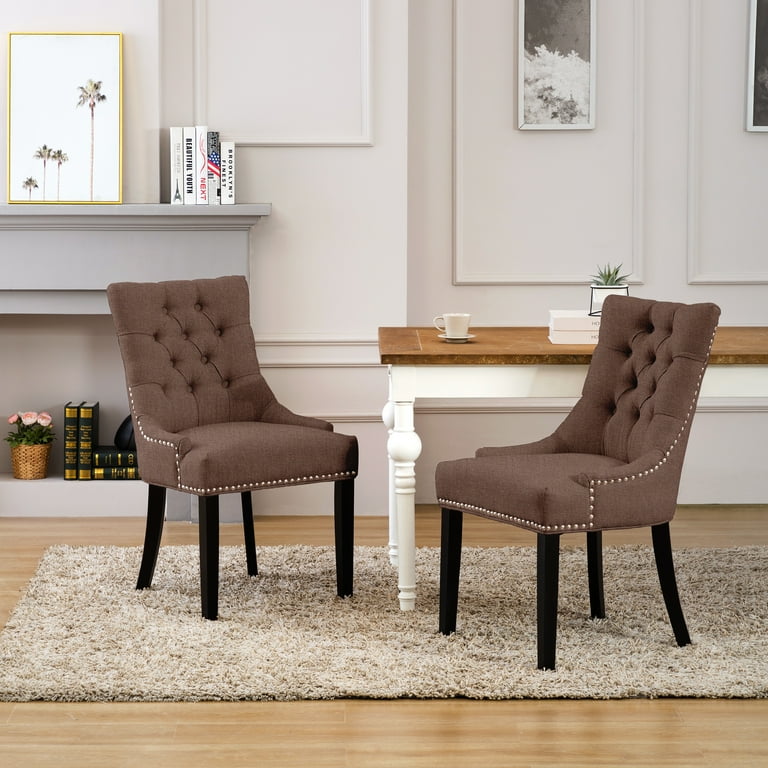 WestinTrends Hayes Upholstered Dining Chairs Set of 2 Linen Fabric Modern Wingback Button Tufted Kitchen Dining Room Chairs with Solid Wood Legs