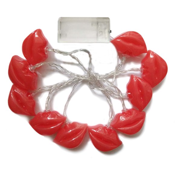 Penfly 1.65M 10LEDs Decorative Red Lip Shape Night Mood Light for Home Bedroom Wedding Party Babyroom Child Warm White