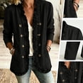 thumbnail image 6 of IROINNID Women's Solid Ruffle Denim Jacket Open Front Long Sleeve Double Button Down Casual Coat with Side Slit Pockets, 6 of 9