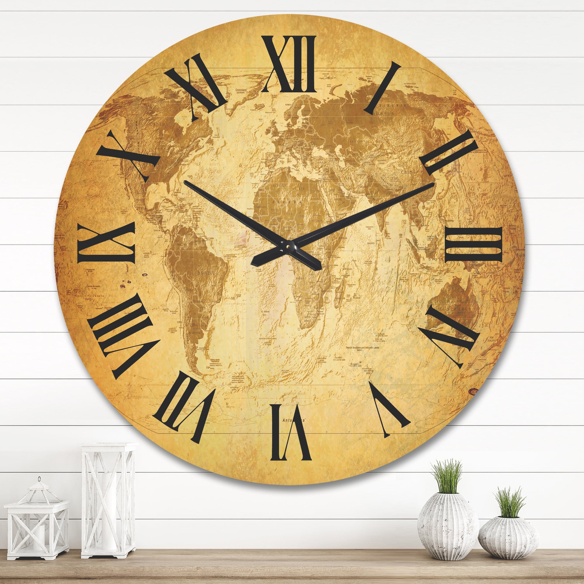 Designart 'Ancient World Map X' Vintage Wood Wall Clock