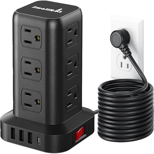 Extension Cord with Multiple Outlets, SMALLRT Surge Protector Power Strip Tower, Outlet Extender with 12 AC Outlets 4 USB, 6.5FT Extension Cord for Home Dorm Room, Office Supplies,Overload Protection