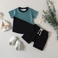 thumbnail image 2 of Xudanell Baby Outfits Boy Beach Clothes Toddler Kids Boy Shorts Clothing Set T-Shirt Solid Shorts Elastic Waist Black 12-18 Months, 2 of 9