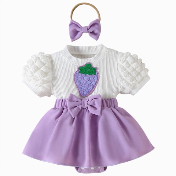 JUMEYU Cute Baby Girl Clothes Summer Infant Baby Girl Summer Clothes Lace Mesh Flower Short Sleeve Romper Tutu Dress Princess Dress Cake Smash Dress 0 3 6 9 12 18 24 Months (Purple,0-3 Months)