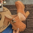 thumbnail image 4 of Rokment Women's Platform Chunky Block High Heels Clogs and Mules Spring Summer Fashion Metallic Buckles Leather Hollow out Closed Toe Lug Sole Heeled Backless Dress Slides Sandals Brown Size 6.5, 4 of 7