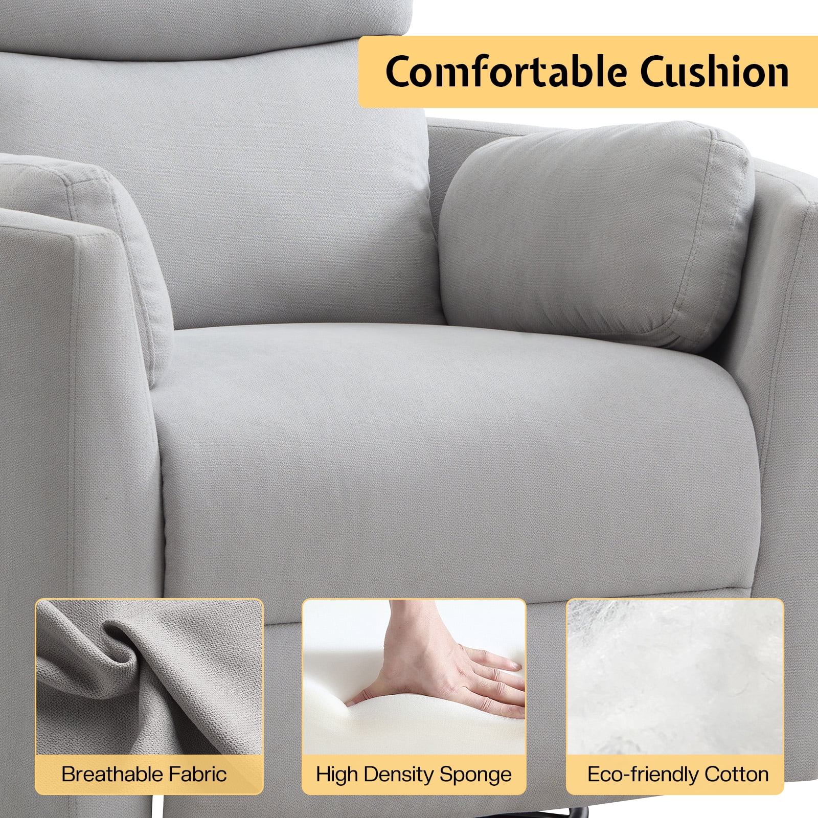 Merluxy Power Swivel Recliner Chair with USB Charging & 2 Pillows, Glider Rocker for Nursery and Living Room, Grey Fabric