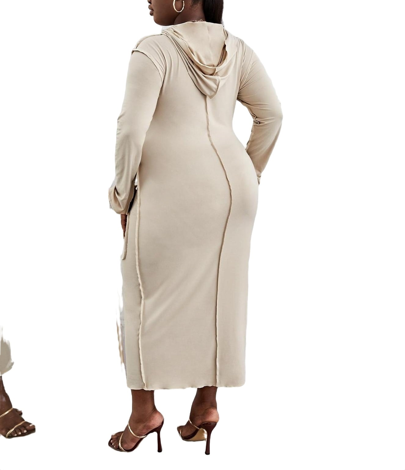 Casual Plain Hooded Bodycon Long Sleeve Apricot Plus Size Dresses (Women's  Plus)