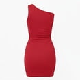 thumbnail image 3 of Women's Mini Dresses One Shoulder Sleeveless Knit Dresses Beach Party Style Lightweight Breathable Ruched Slim Fit Dresses, 3 of 8