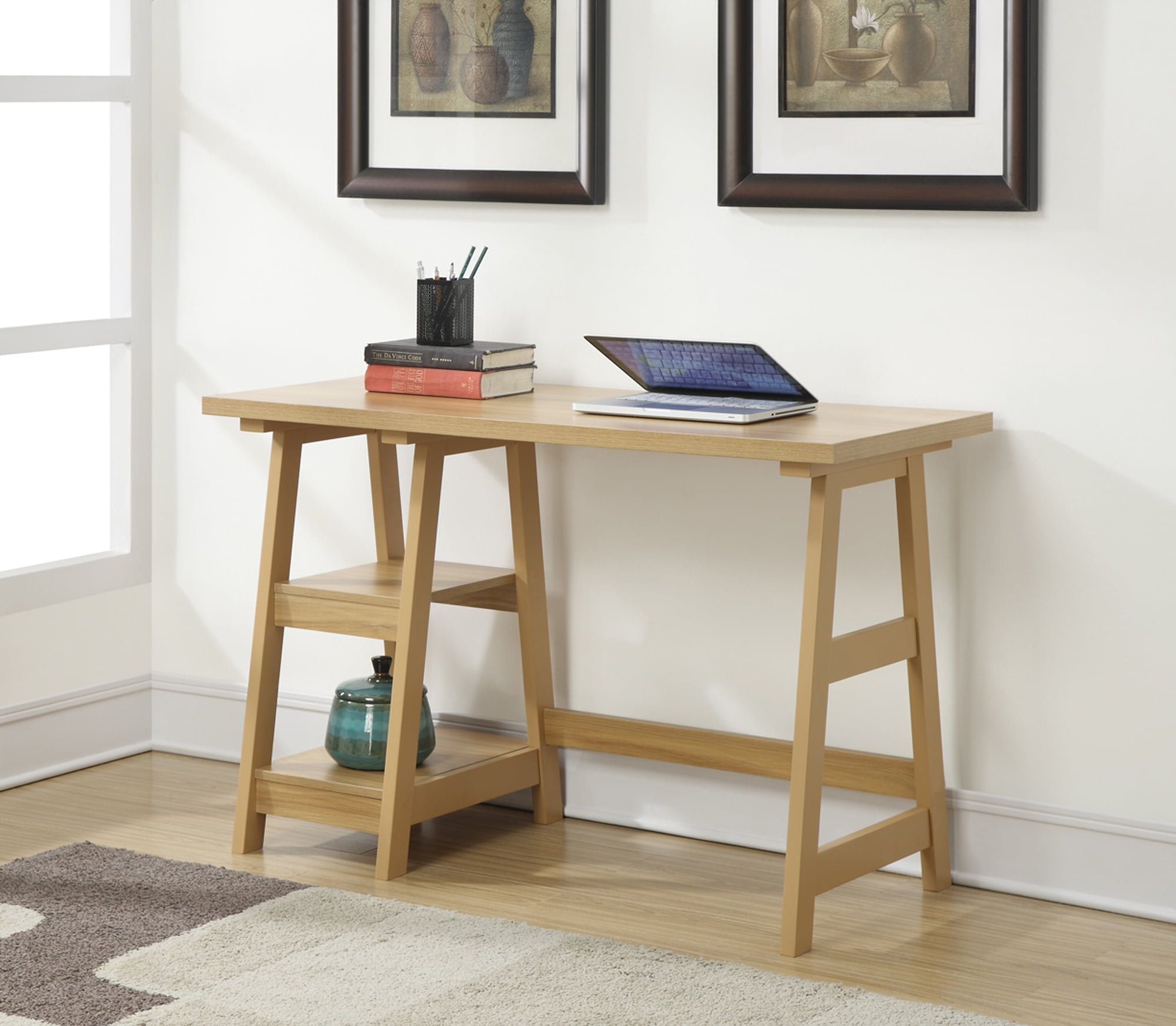 Designs2Go Trestle Desk, Light Oak