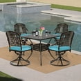 thumbnail image 4 of VIVIJASON 5-Piece Outdoor Patio Dining Set, All-Weather Cast Aluminum Conversation Set, Patio Furniture Set Include 4 Swivel Cushioned Chairs, 1 Square Table w/Umbrella Hole, Ocean Blue Cushion, 4 of 7
