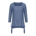 thumbnail image 4 of WREESH Womens Cotton Linen Shirts Loose Casual Spring/Summer Solid Fashion 3/4 Sleeve T-Shirt Blouse Tops Blue, 4 of 6