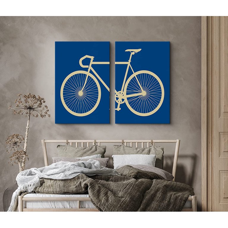 PixonSign Canvas Print Wall Art Simplistic Bike Model with Blue Background  Kids Shapes Illustrations Modern Art Chic Urban Multicolor Ultra for Living  Room, Bedroom, Office - 16x24x2 