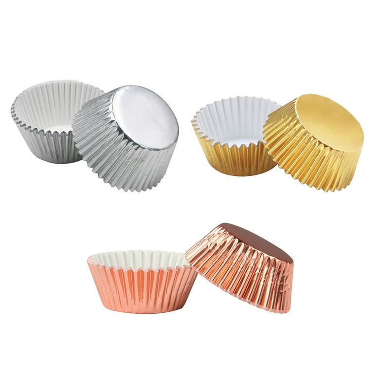 300pcs Thickened Aluminum Foil Cups Cupcake Liners Cake Muffin Molds for Baking (Light Golden, Silver, Rose Gold), Size: 7x7x3CM