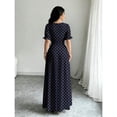 thumbnail image 6 of Multicolor Navy Blue Polka Dot Print Dress, Womens Round Neck Short Puff Sleeve Belted Maxi Dress, 6 of 7