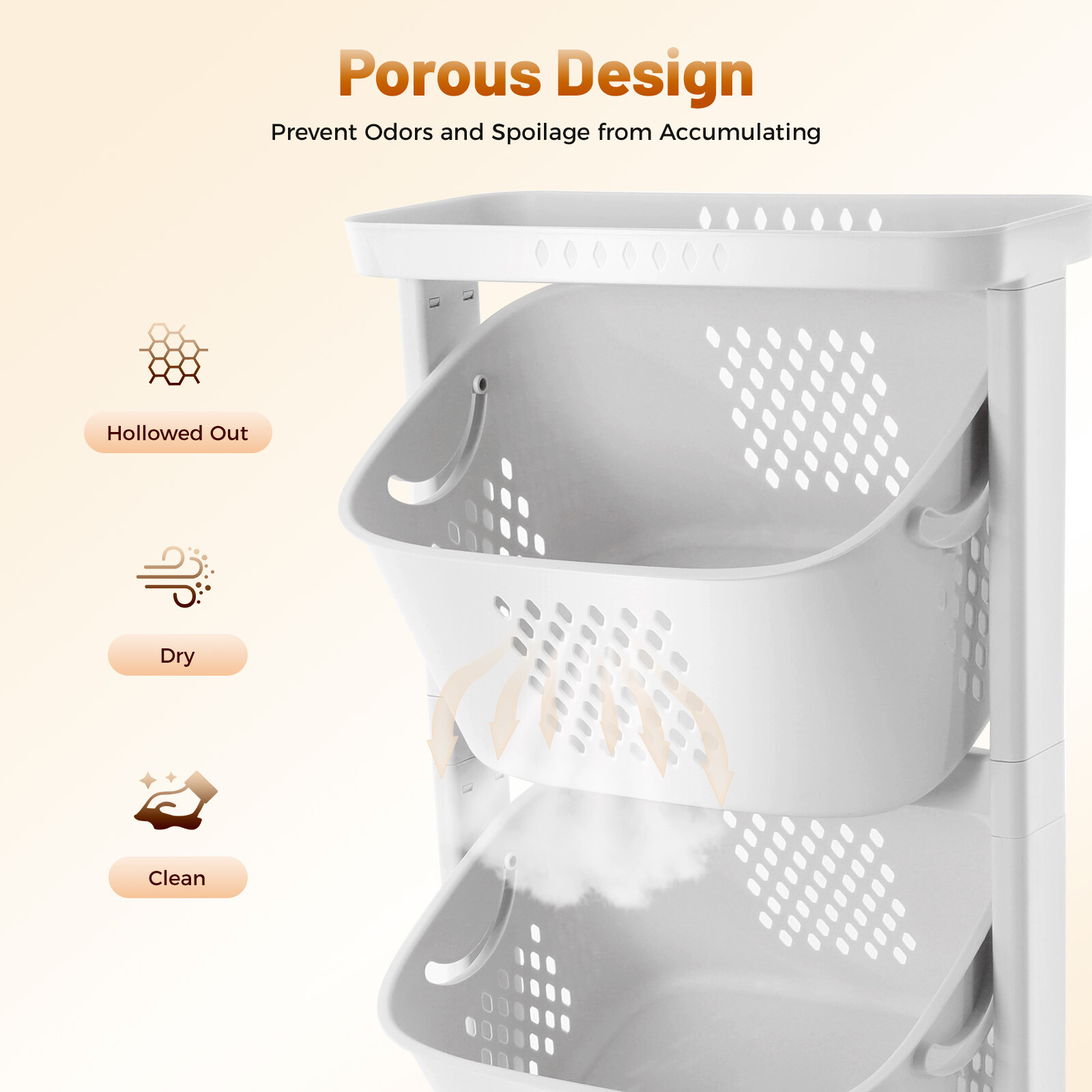 3 Tier Dirty Clothes Laundry Basket 360 Rolling Laundry Hamper Storage Sorter for Kitchens, Bathrooms