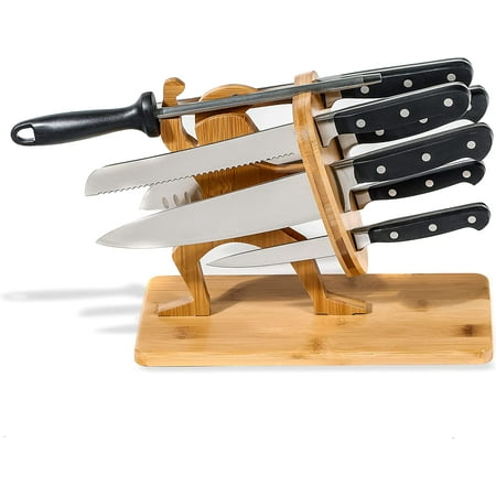 

Spartan Warrior Pinewood Knife Block Holder with 6 Knives and Sharpener Included by Trademark Innovations