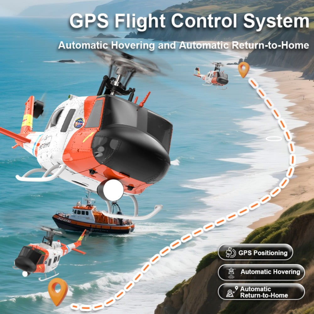 YUXIANG F07S UH-1D Huey RC Helicopter with LED Lights, 6CH 6G 1/34 Scale Brushless Motors GPS Optical Flow Positioning & Smart Flight Modes Aircraft for RC Pilots