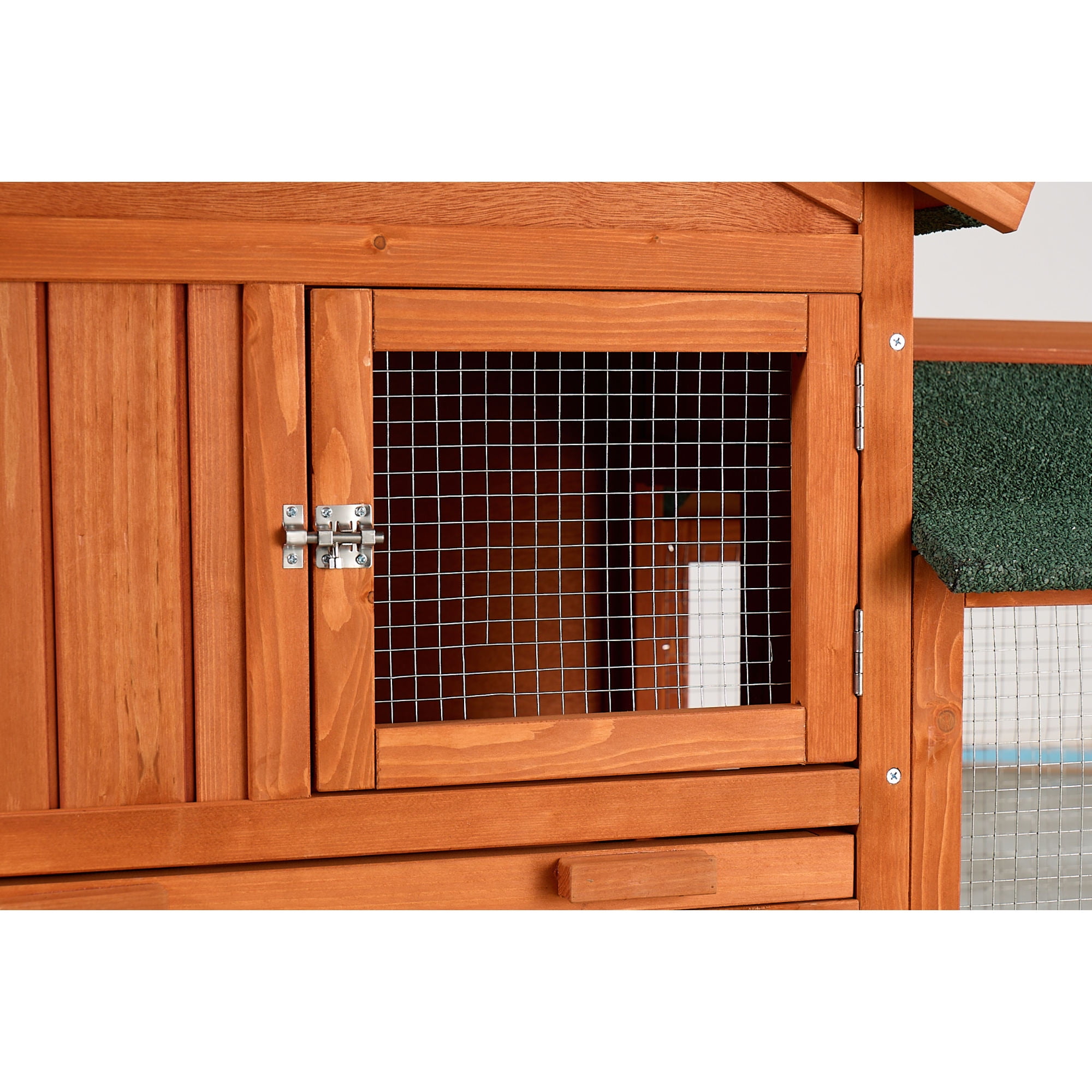 Jopath Large Wooden Rabbit Hutch, 2-Story Outdoor Bunny Cage with Waterproof Asphalt Roof, Pull-Out Tray and Ramp,Fir Wood Pet House for Rabbits,Chickens,Guinea Pigs (Brown & Green)