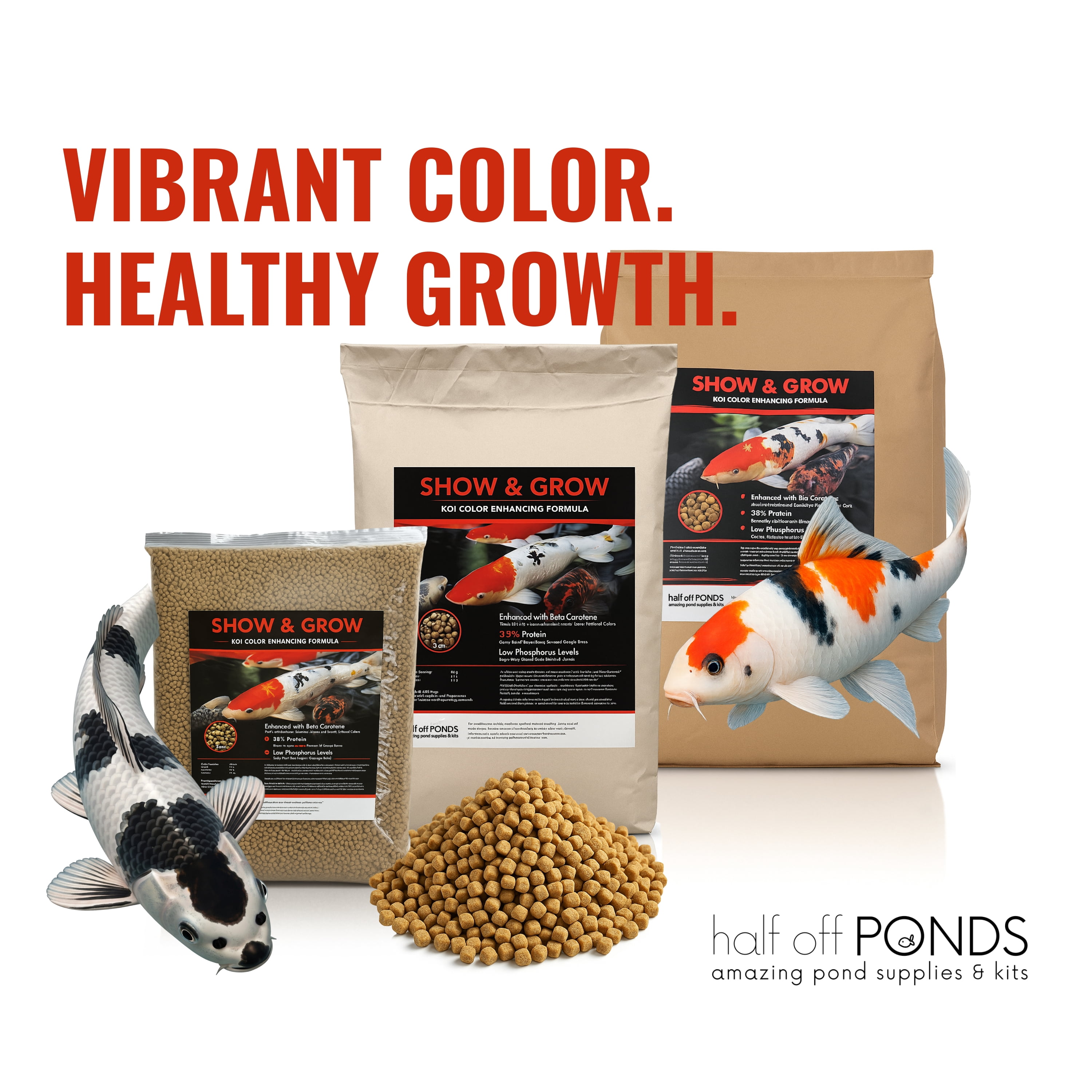 Half Off Ponds Show & Grow Koi & Goldfish 3 mm Food Pellets – 10 lbs Bag