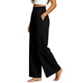 thumbnail image 4 of Gytharion Women's Casual Wide Leg Trousers Solid Color Cotton Linen Loose Pants with Pockets Elastic Waist Pants, 4 of 5