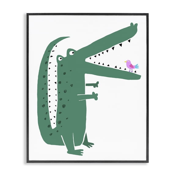Stupell Industries Alligator & Bird Friends Animals Painting Black Framed Art Print Wall Art, 11 x 14