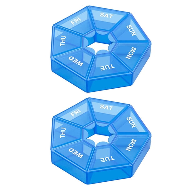 Advancent Paquete de 2 pastilleros, 7 rejillas de almacenamiento, pastillas diarias, tableta, dispensador de dulces, caja organizadora portátil de viaje Almacenamiento y organización del hogar Azul Advancent HA003873-02