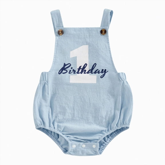 Leey-World Baby Girl Boy 1st Birthday Clothes One Year Old Bubble Bodysuit Backless Rib Romper Cake Smash Outfits(Blue,6-12 Months)