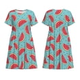 thumbnail image 3 of Bixox Robe d'Été à Manches Courtes pour Femmes Robe Ample Longueur Genou avec Poches-Pastèque, 3 of 7