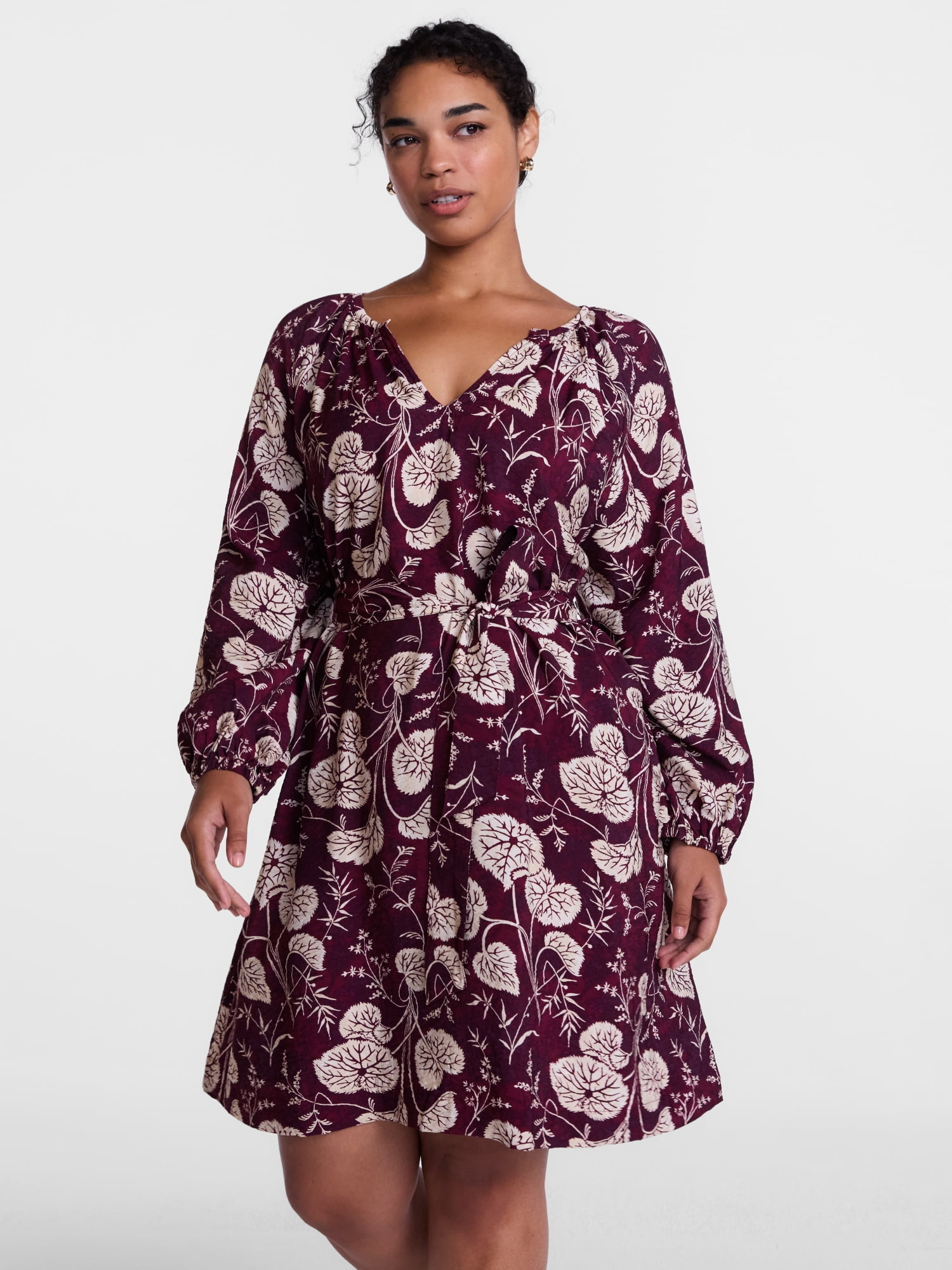 Scenario Women's and Women's Plus Mini Dress with Long Balloon Sleeves, Sizes XS-4X