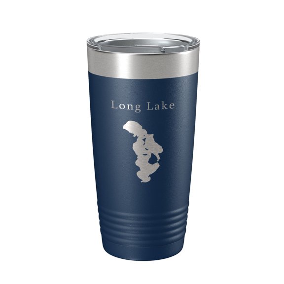 Long Lake Map Tumbler Travel Mug Insulated Laser Engraved Coffee Cup Grand Traverse County Michigan 20 oz Navy Blue