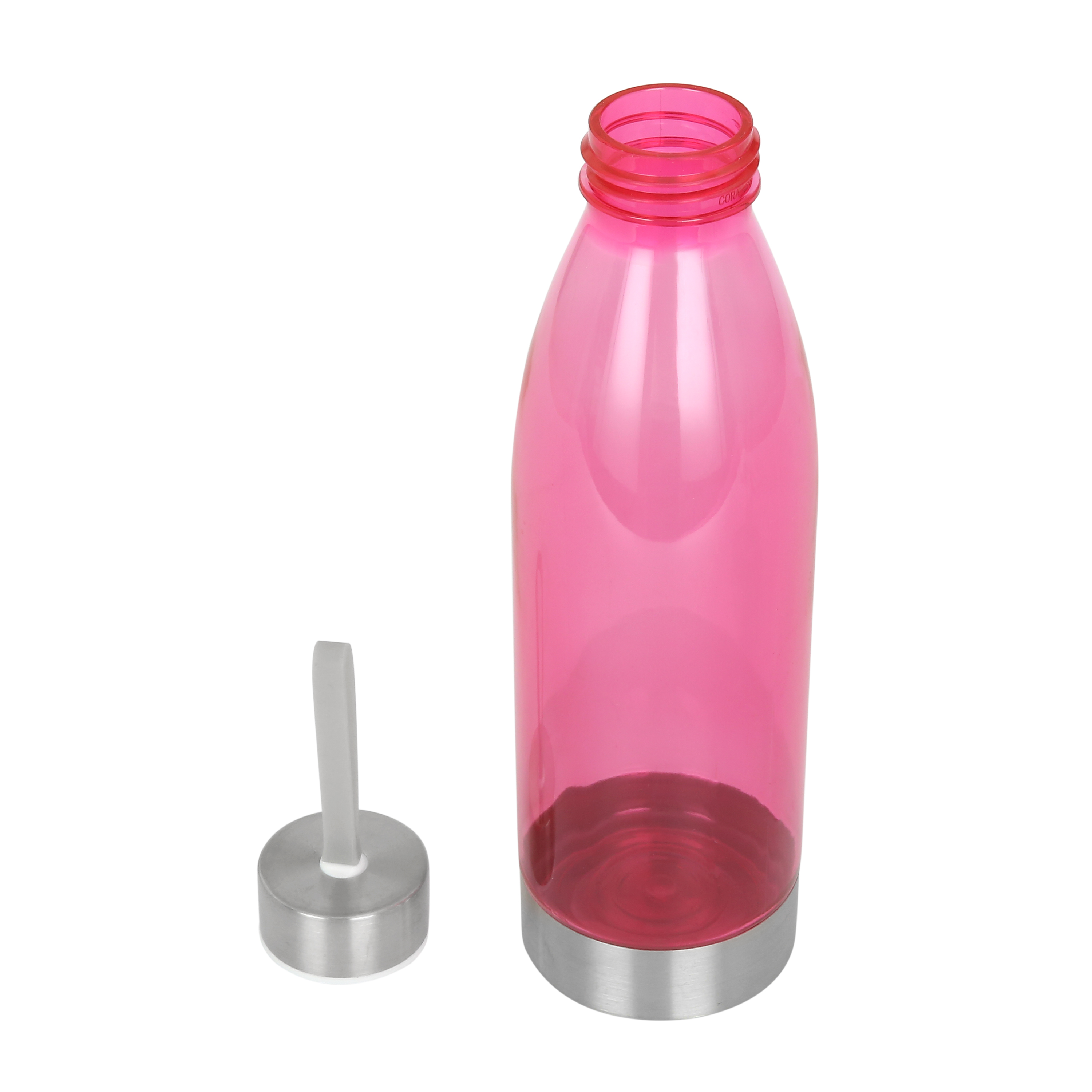 Mainstays 22 oz Pink and Silver Plastic Water Bottle with Screw Cap