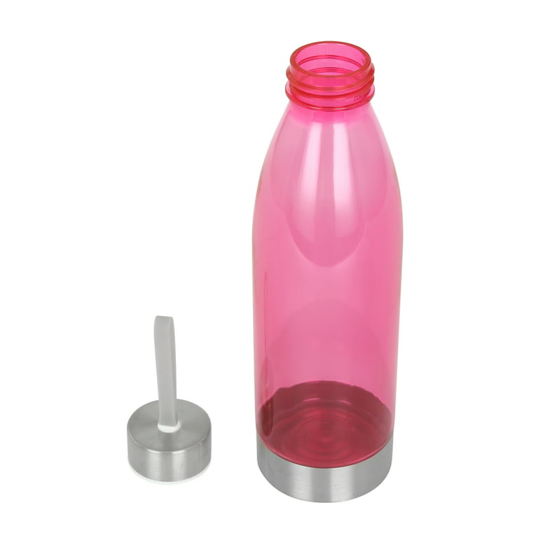 Mainstays 22 Ounce (22 Fluid Ounces) Pink Water Bottle with Stainless Steel  Lid and Strap 