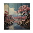 thumbnail image 3 of Designart "Blossom Serenity Japan Cherry painting II" Japanese Print on Natural Pine Wood, 3 of 5