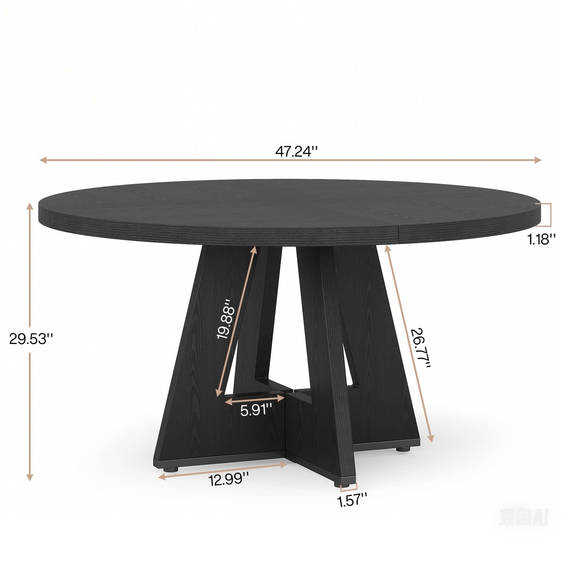 MAYEERTY 47 Inch Farmhouse Round Dining Table, Wooden Kitchen Dinner Table for 4 People with Sturdy Metal Frame